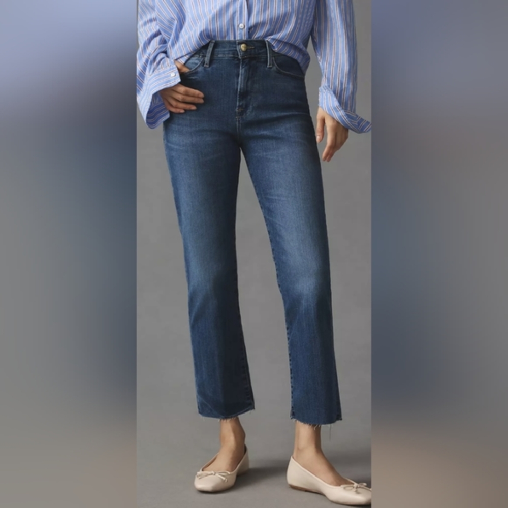 GUC Frame Le Skinny de Jeanne Crop in the York style dark distressed wash frayed - Picture 1 of 16